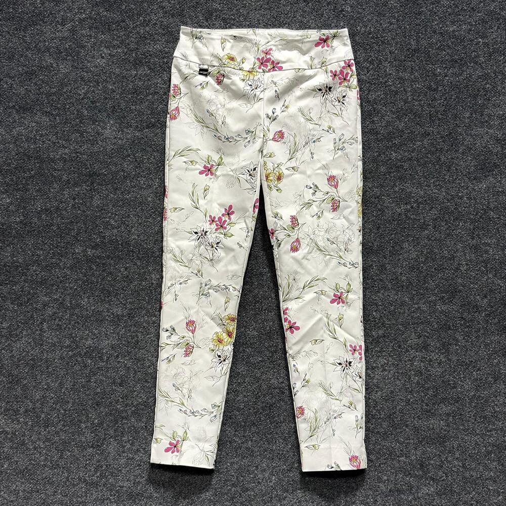 Lisette L Pants Womens 8 Multicolor Slim Ankle Plumeria Floral Pull On Stretch